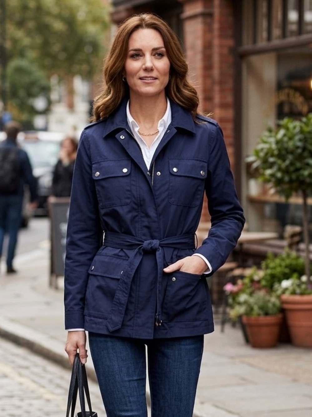 Lauren by Ralph Lauren Navy Belted Waist Utility Jacket